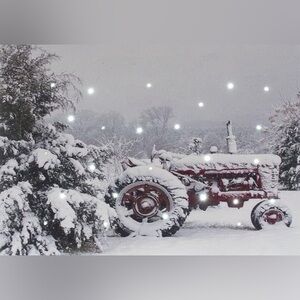 Snowy Red Tractor Holiday Canvas Wall Art